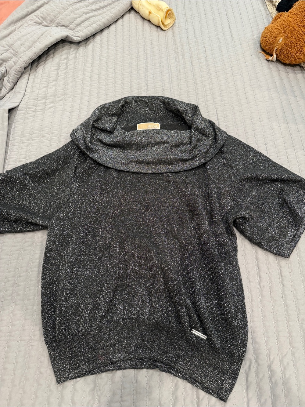 Michael Kors Black Sparkle Cowl-Neck Short-Sleeve Sweater